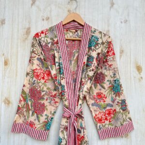Virsikukarva linnu- ja lillemustriga kimono